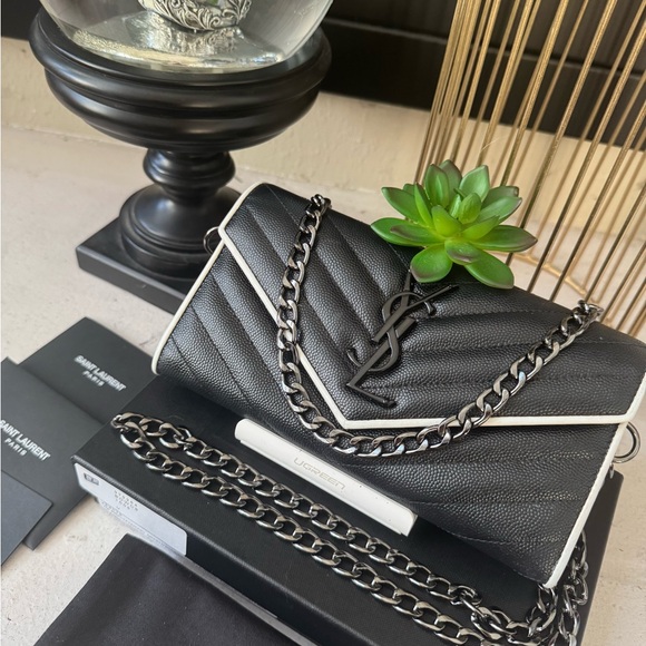 SOLD - 💎Authentic YSL Saint Laurent Chevron Monogram Flap Wallet w/Chain - Picture 3 of 16